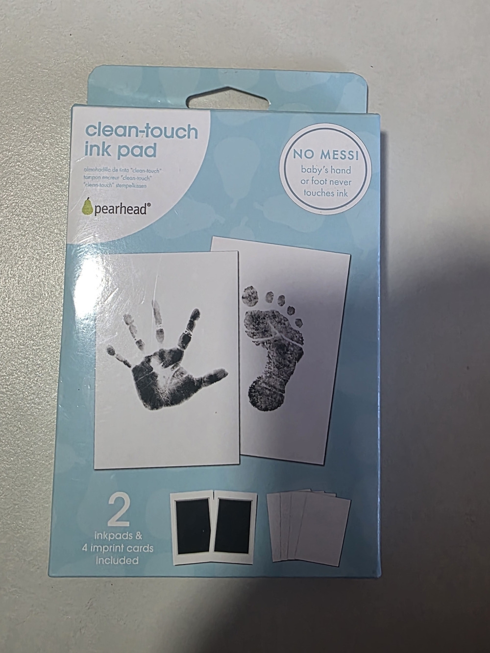 Pearhead Newborn Baby Handprint and Footprint Kit, 2 pads, 4 cards.